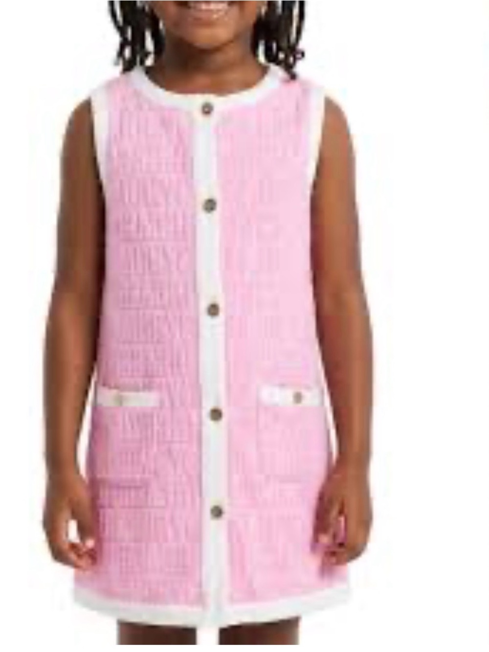 Juicy Couture Sz 12 Terry Embossed Dress Pink Jacquard Button Up Pockets Slvless